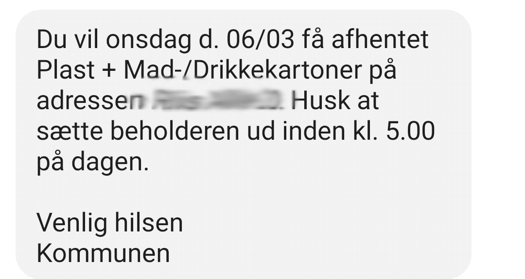 Sms minder om affaldsafhentning